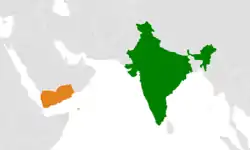 Map indicating locations of India and Yemen