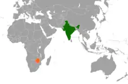 Map indicating locations of India and Zimbabwe