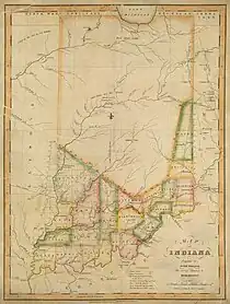 A crude map of Indiana with only a handful of southern counties delineated