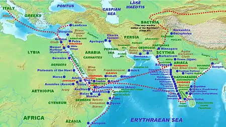 Image 48Greco-Roman trade with ancient India according to the Periplus of the Erythraean Sea 1st century CE (from Indian Ocean)