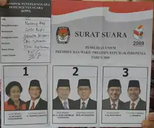 Image 4Indonesian 2009 election ballot. Since 2004, Indonesians are able to vote their president directly. (from History of Indonesia)