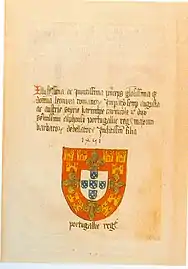 Portuguese shield in the Codex Gottha, 1459