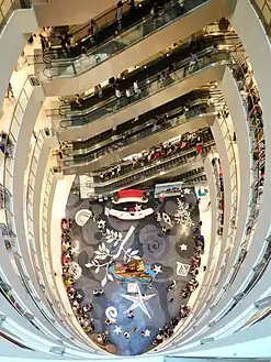 Interior of a large department store, seen from above