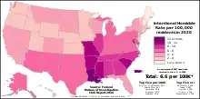 In 2019, 16,425 cases of intentional homicide took place in the United States. This means that the homicide rate (per 100,000 residents) was measured at 5.0.