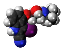 Space-filling model of the iodocyanopindolol molecule