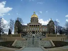 Image 25The Iowa State Capitol in Des Moines, completed in 1886, is the only state capitol in the United States to feature five domes, a central golden dome surrounded by four smaller ones. It houses the Iowa General Assembly, comprising the Iowa House of Representatives and Iowa Senate. (from Iowa)