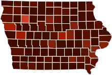 Image 48Map of counties in Iowa by racial plurality, per the 2020 U.S. census
Non-Hispanic White

 

  50–60%  60–70%  70–80%  80–90%  90%+ 

 (from Iowa)