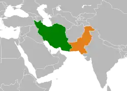 Map indicating locations of Iran and Pakistan