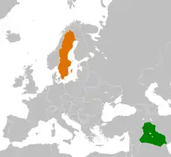 Map indicating locations of Iraq and Sweden