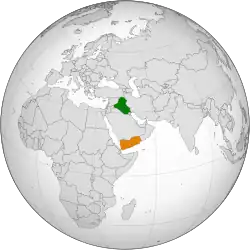 Map indicating locations of Iraq and Yemen