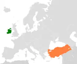 Map indicating locations of Ireland and Turkey