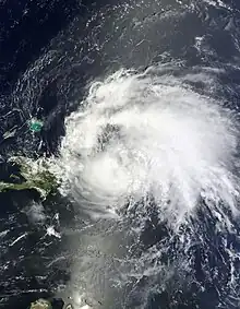 A satellite image of the first hurricane of the 2011 Atlantic hurricane season