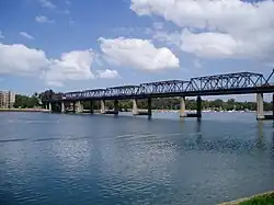 A full view of Iron Cove Bridge, which crosses the Iron Cove Bay on the Parramatta River