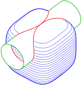 Intersection of 
  
    
      
        
          x
          
            4
          
        
        +
        
          y
          
            4
          
        
        +
        
          z
          
            4
          
        
        =
        1
      
    
    {\displaystyle x^{4}+y^{4}+z^{4}=1}
  
 with cylinder: one singular point