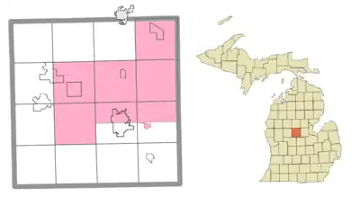 Location within Isabella County with underlying local municipal boundaries