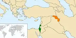 Map indicating locations of Israel and Kurdistan Region