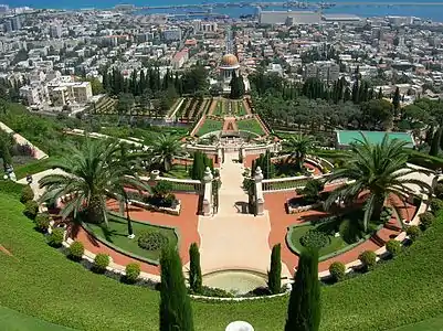 Downward view of the upper terraces