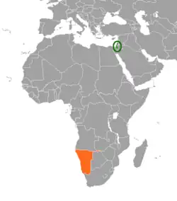 Map indicating locations of Israel and Namibia