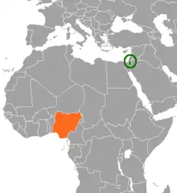 Map indicating locations of Israel and Nigeria