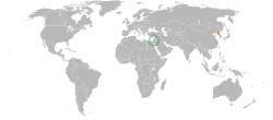 Map indicating locations of Israel and North Korea