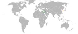 Map indicating locations of Israel and South Korea