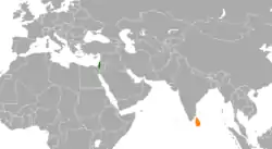 Map indicating locations of Israel and Sri Lanka