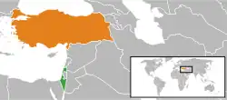 Map indicating locations of Israel and Turkey