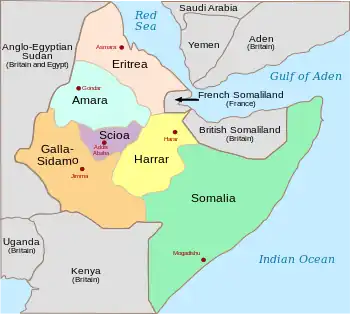 Map of Italian East Africa after Italy's annexation of Ethiopia.