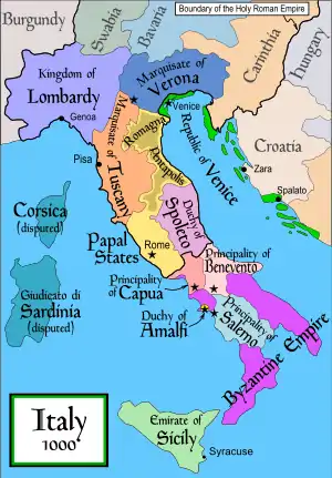 The Duchy of Spoleto shown within Italy in 1000