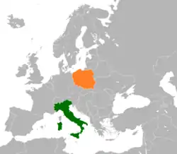 Map indicating locations of Italy and Poland