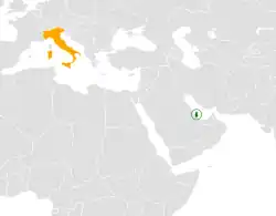 Map indicating locations of Qatar and Italy