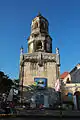 Slender 3-level, Mudejar-style bell tower