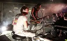 JEFF the Brotherhood performing in Iowa City, IA in 2013. (L-R: Jamin and Jake Orrall)