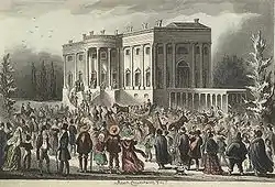 1829 caricature by Robert Cruikshank of US President Andrew Jackson's inauguration