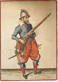 Engraving of musketeer from his Wapenhandelinge