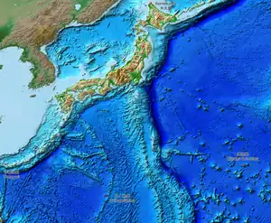 Image 73Relief map of the land and the seabed of Japan. It shows the surface and underwater terrain of the Japanese archipelago. (from Geography of Japan)