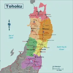 Prefectures and major cities in Tōhoku