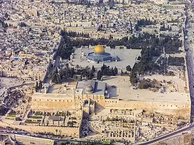 Image 15Southern aerial view of the Temple Mount, a hill located in the Old City of Jerusalem that for thousands of years has been venerated as a holy site, in Judaism, Christianity, and Islam.