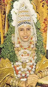 Image 46Jewish Yemenite bride in traditional bridal vestment, adorned with a henna wreath, 1958 (from Culture of Israel)