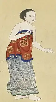 Depiction of a Khmer female commoner in 1751 from the Qing Imperial Illustrations of Tributary Peoples