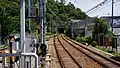 The view from the platform looking north, with the narrow-gauge connecting track visible on the left, July 2015