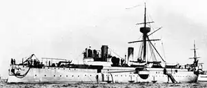 The Chinese cruiser Jingyuan (經遠), of the Imperial Chinese Navy.