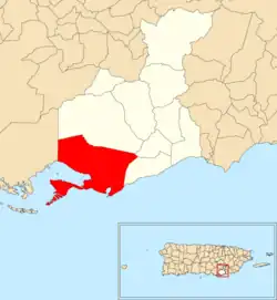 Location of Jobox within the municipality of Guayama shown in red