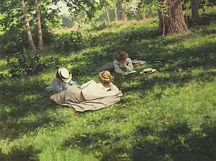 Three women reading in a summer landscape (1908)