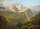 Silberhorn and Jungfrau c. 1870. Oil painting by Heinrich Müller