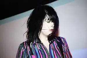 Fateman performing with Le Tigre in August 2008