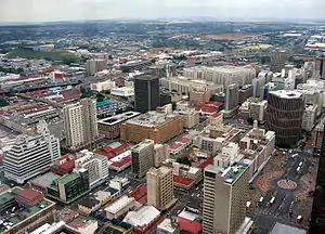 Marshalltown as seen from the top of the Carlton Centre. The M1 and M2 are behind the large buildings and form the boundary between Marshall town and the southern suburbs.