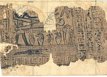 A piece of papyrus with Egyptian writing upon it.