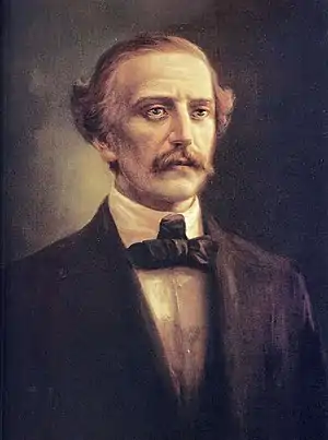 Oil portrait of Juan Pablo Duarte by Abelardo Rodríguez Urdaneta.