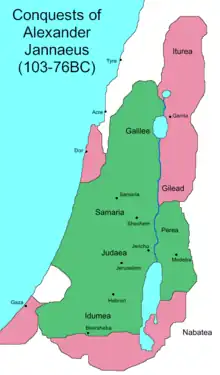 Hasmonean Kingdom in 103-76 BCE under Alexander Jannaeus (after conquest of Iturea)